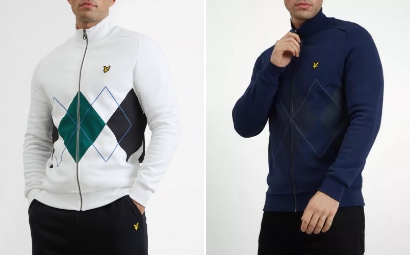 Lyle & Scott Argyle Zip Sweatshirt in White and Navy