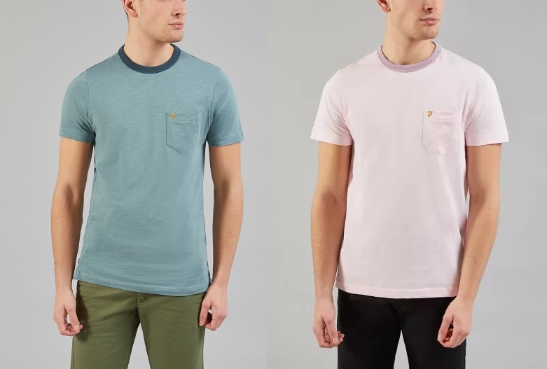  Groove Pocket T Shirt by Farah  -  Clay, Pink Haze