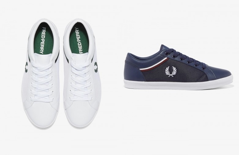 Mesh Panel Baseline Shoes by Fred Perry in White, Navy