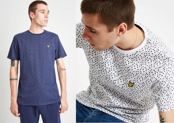 Tile Print T-Shirts by Lyle & Scott in Navy and White