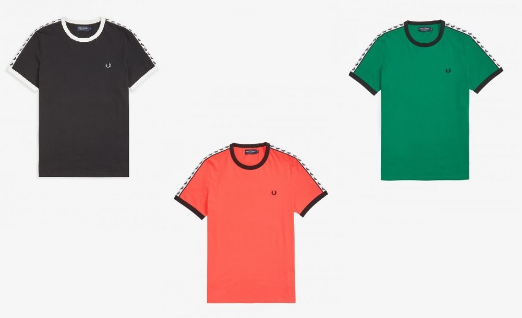 Fred Perry Ringer T-Shirts in Black, Tropical Red, Pitch Green