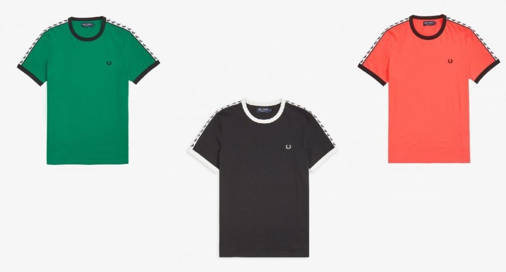 Taped Ringer T-Shirt by Fred Perry in Pitch Green, Black, Tropical Red