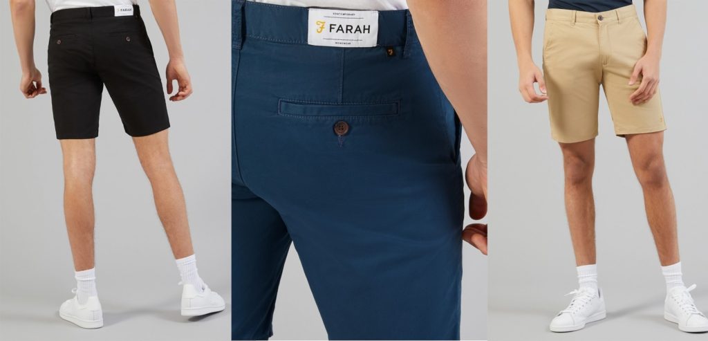 Chino Short by Farah in Black, Blue Star, Light Sand