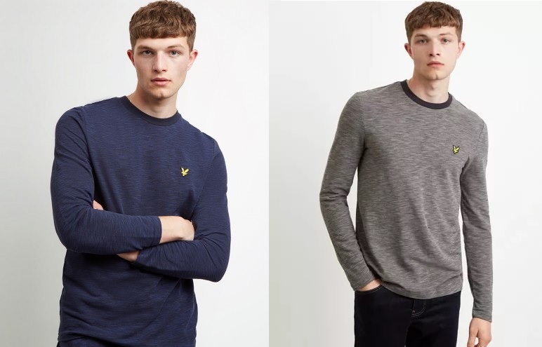 Space Dye Long Sleeve T Shirt by Lyle and Scott  in Navy, Dark Grey