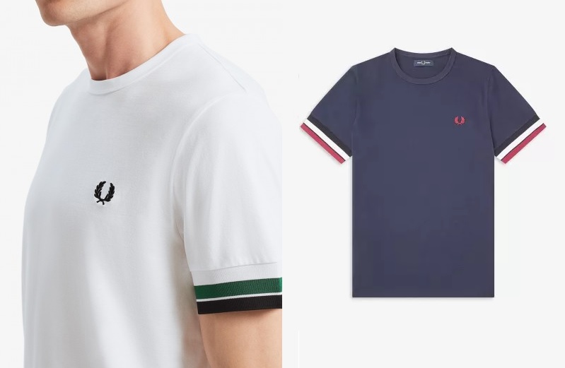 Bold Tipped T Shirt by Fred Perry in White and Navy